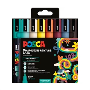 POSCA PC-5M verfmarkerset / Retro kleuren / ronde punt / 1,8 - 2,5 mm / 8 stuks