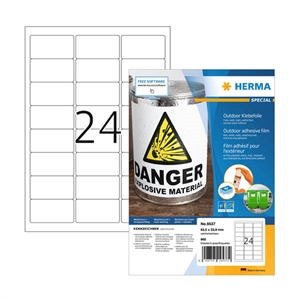 Herma Outdoor 9537 weervaste folie etiketten / A4 / 63,5 x 33,9 mm / wit / 960 etiketten