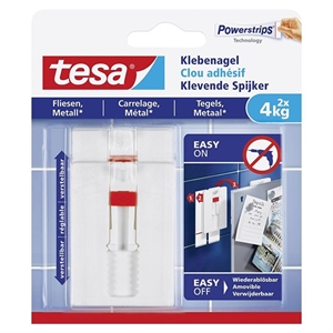 Tesa 77767-00000-00 verstelbare klevende spijker / tegels en metaal / wit / 4 kg (per stuk) / 2 stuks