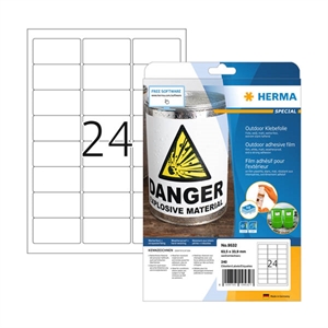 Herma Outdoor 9532 weervaste folie etiketten / A4 / 63,5 x 33,9 mm / wit / 240 etiketten