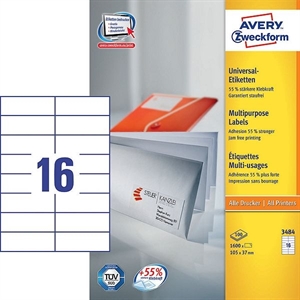 Avery Zweckform 3484 universele etiketten / wit / zelfklevend / 105 mm x 37 mm / 1600 etiketten