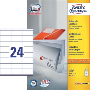 Avery Zweckform 3422 universele etiketten / wit / zelfklevend / 70 mm x 35 mm / 1600 etiketten