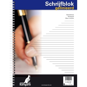 Kangaro schrijfblok K-5504 / A4 / spiraal / gelinieerd / 60gr. / 100 vel