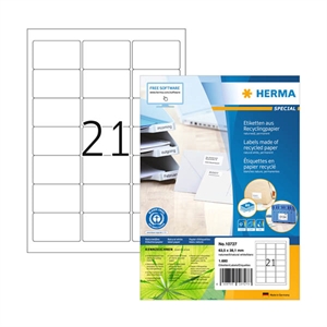 Herma 10727 gerecyclede universele etiketten / A4 / 63,5 x 38,1 mm / wit / 1680 etiketten