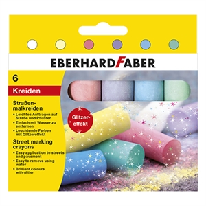 Eberhard Faber rond stoepkrijt / diverse kleuren / met glitter / 6 stuks