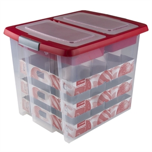 Sunware Nesta opbergdoos voor kerstversiering / transparant/rood / 45 liter / 48 kerstballen