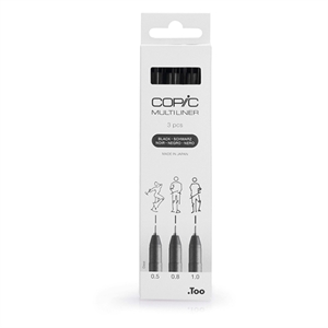 Copic Multiliner finelinerset / zwart / 0,5 - 1 mm / 3 stuks