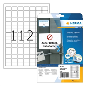 Herma 4211 etiketten / verwijderbaar / A4 / 25,4 x 16,9 mm / wit / 2800 etiketten