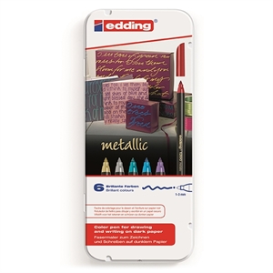 Edding 1200 metallic viltstiften / metalen doos / 6 stuks