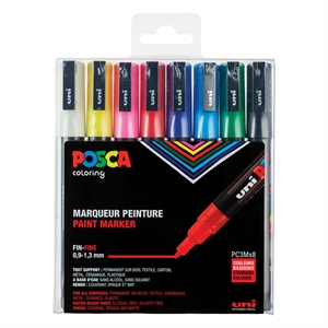 POSCA PC-3M verfmarkerset / 0,9 - 1,3 mm / rond / 8 stuks
