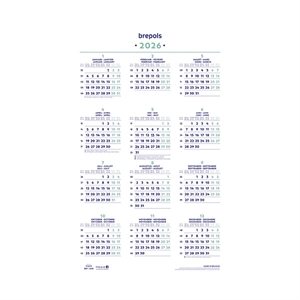 Brepols jaarkalender op posterformaat / 40 x 60,5 cm / 4-talig / 2026