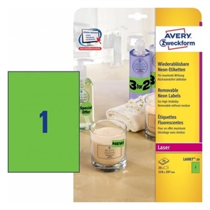 Avery Zweckform L6007-20 etiketten / neon groen / 210 mm x 297 mm / 25 etiketten
