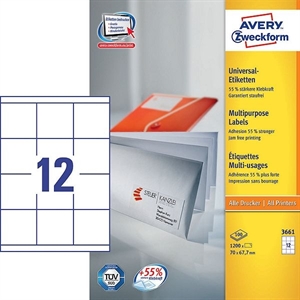 Avery Zweckform 3661 universele etiketten / wit / zelfklevend / 70 mm x 67,7 mm / 1200 etiketten
